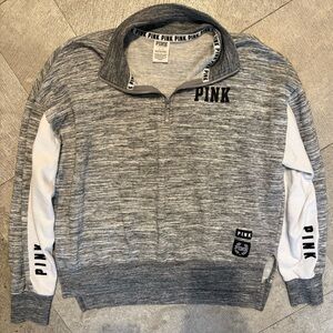 PINK Victoria's Secret Gray & White Quarter-Zip Pullover Sweatshirt